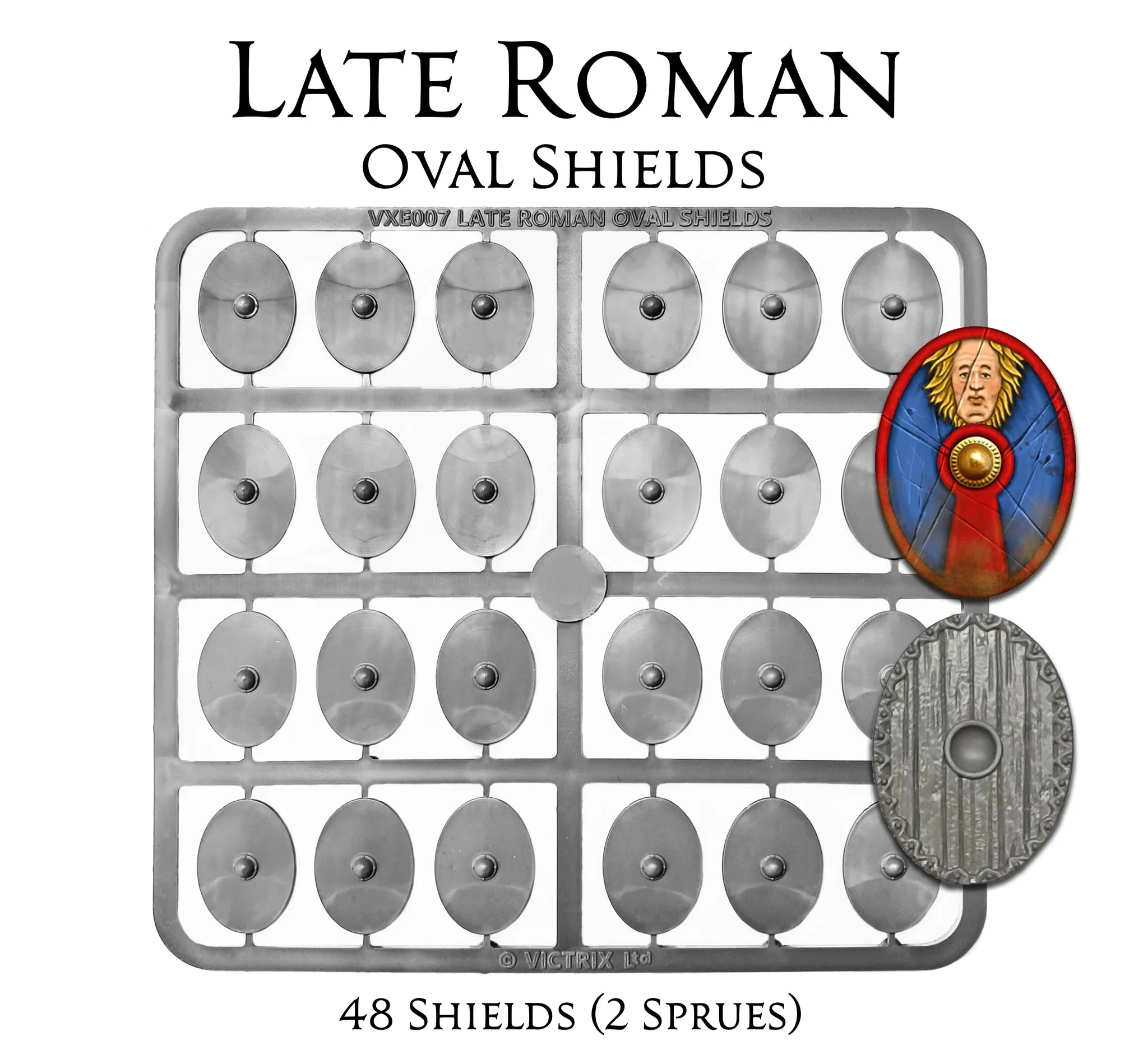 Victrix Limited Late Roman Oval Shields (48), 28 mm Scale Plastic Models