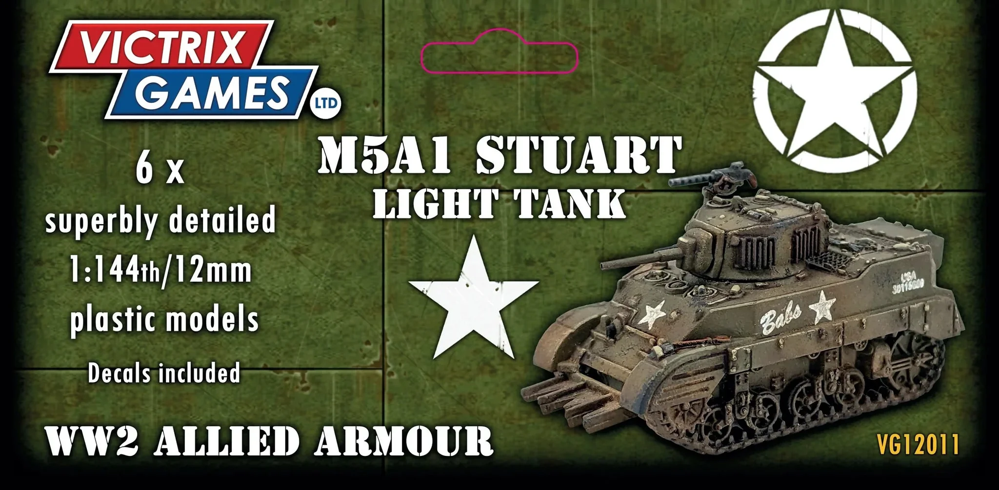Victrix Ltd M5A1 Stuart Light Tank 1:144 (12mm) Scale Historical Miniatures Set (Set of 6)