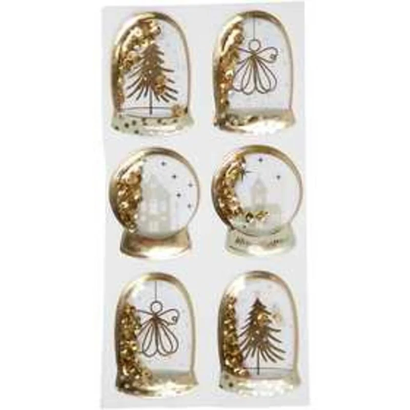 Shaker stickers, size 49x32+45x36 mm, gold, angel, tree and houses, 6pcs - Vivi Gade