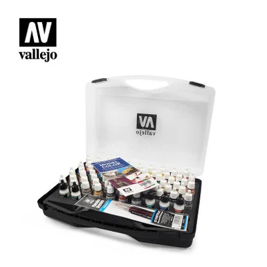 Vallejo Paint Basic Model Color Paint Set in Plastic Storage Case (72 Colors & Brushes)