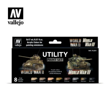 Vallejo Paint 17ml Bottle Utility WWII & WWIII Wargames Paint Set (8 Colors)