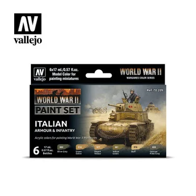 Vallejo Paint 17ml Bottle WWII Italian Armour & Infantry Wargames Paint Set (6 Colors)