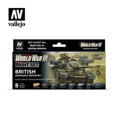 Vallejo Paint 17ml Bottle WWIII British Armour & Infantry Wargames Paint Set (8 Colors)
