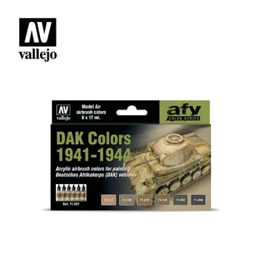 Vallejo Paint 17ml Bottle DAK Vehicle 1941-1944 Model Air Paint Set (6 Colors)