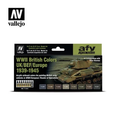 Vallejo Paint 17ml Bottle WWII British UK/BEF/Europe 1939-1945 Model Air AFV Paint Set (8 Colors)