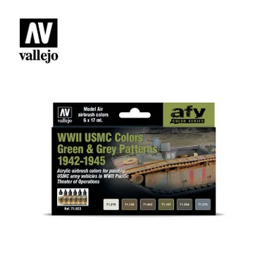 Vallejo Paint 17ml Bottle WWII USMC Green & Grey Patterns 1942-1945 Model Air AFV Paint Set (6 Colors)
