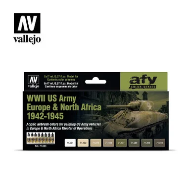 Vallejo Paint 17ml Bottle WWII US Army Europe & North Africa 1942-1945 Model Air AFV Paint Set (8 Colors)