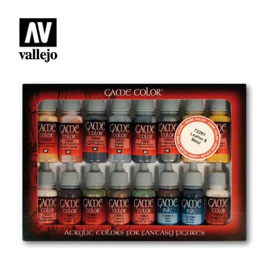 Vallejo Paint 17ml Bottle Leather & Metal Game Color Paint Set (16 Colors)