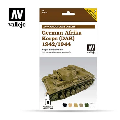 Vallejo Paint 8ml Bottle German Afrika Korps 1942-44 (DAK) Camo AFV Paint Set (6 Colors)