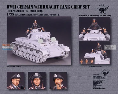 VLK35014VW 1:35 Valkyrie Models - WW2 German Wehrmacht Tank Crew Figure Set (for Panzer III/IV Early Era)