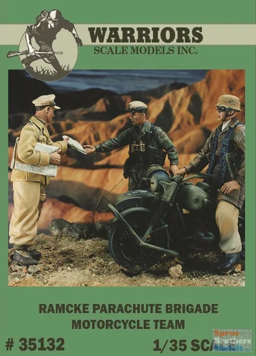 WARN35132 1:35 Warriors Scale Models Figure Set: Ramcke Parachute Brigade Motorcycle Team