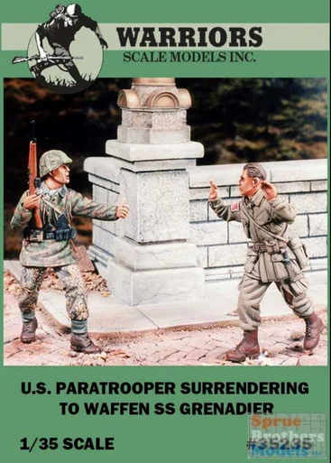 WARN35235 1:35 Warriors Scale Models Figure Set: US Paratrooper Surrendering to Waffen SS Grenadier (2 figures)