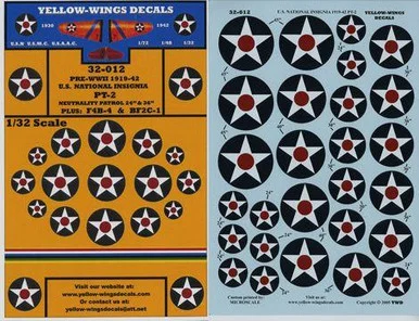 1/32 Yellow Wings Decals US National Insignia F4B-4, BF2C-1, Neutrality Patrol With/Red Dot
