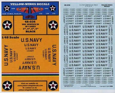 1/48 Yellow Wings Decals USN 1930-45 Service ID (US Navy) Black