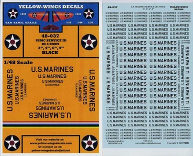 1/48 Yellow Wings Decals USN 1930-45 Service ID (US Navy) White