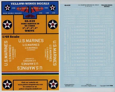 1/48 Yellow Wings Decals USMC 1930-45 Service ID (US Marines) White