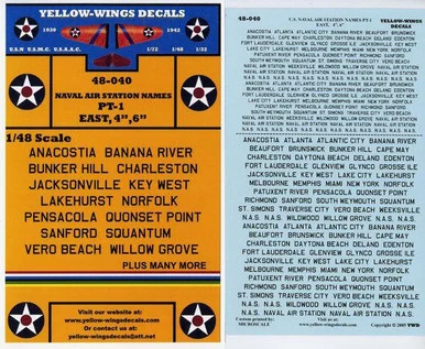 1/48 Yellow Wings Decals US Naval Air Station Names (East)